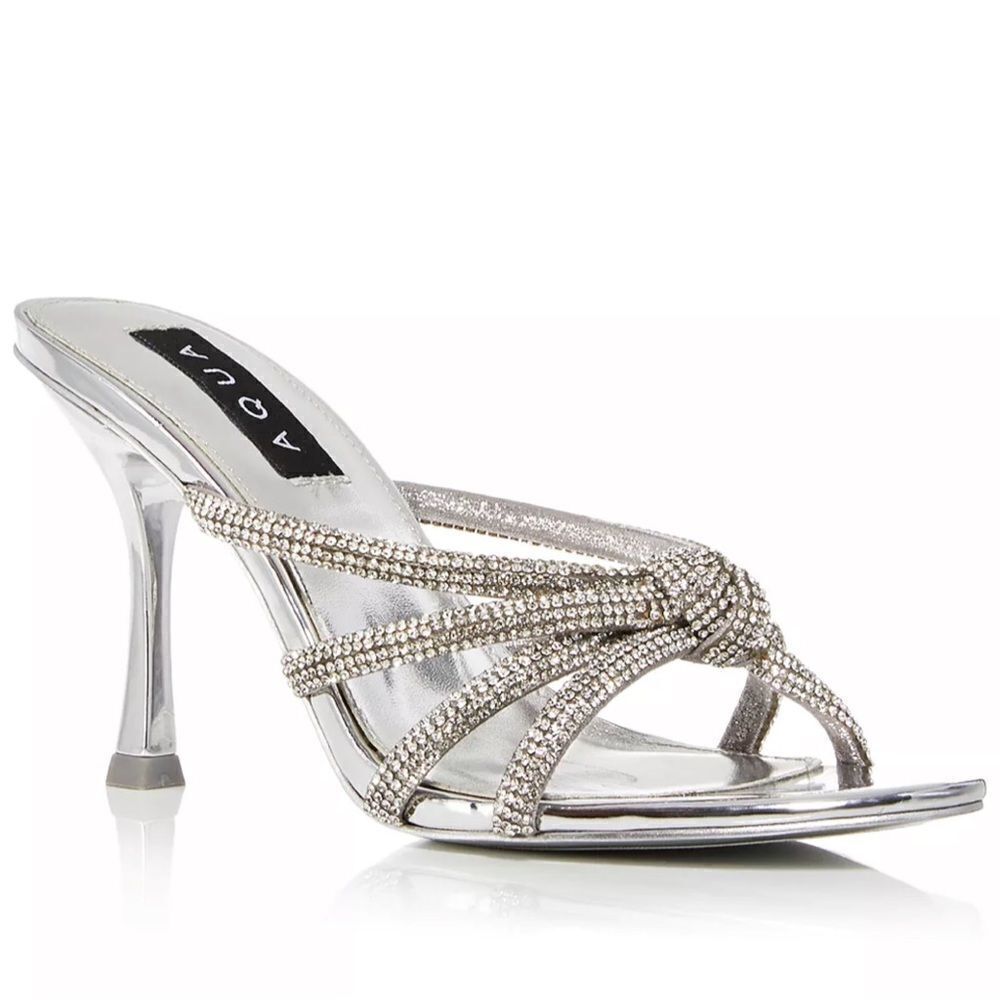 Aqua Silver Rhinestone Strappy High-Heel Mule